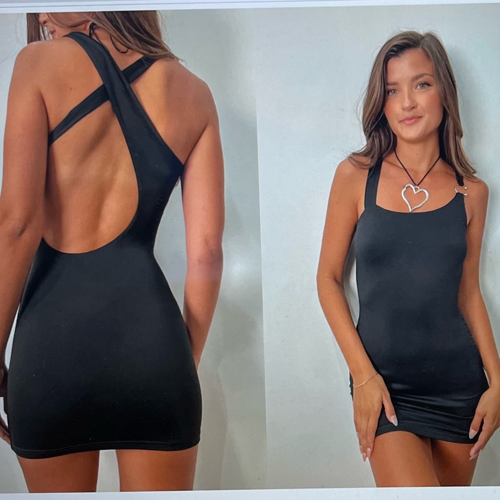 Beginning Boutique, black bodycon asymmetrical dress, size 6!